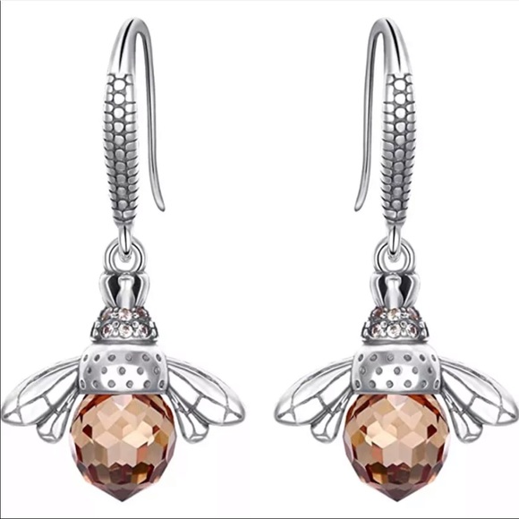 Elegant Silver and Brown Bee Earrings - Picture 1 of 4
